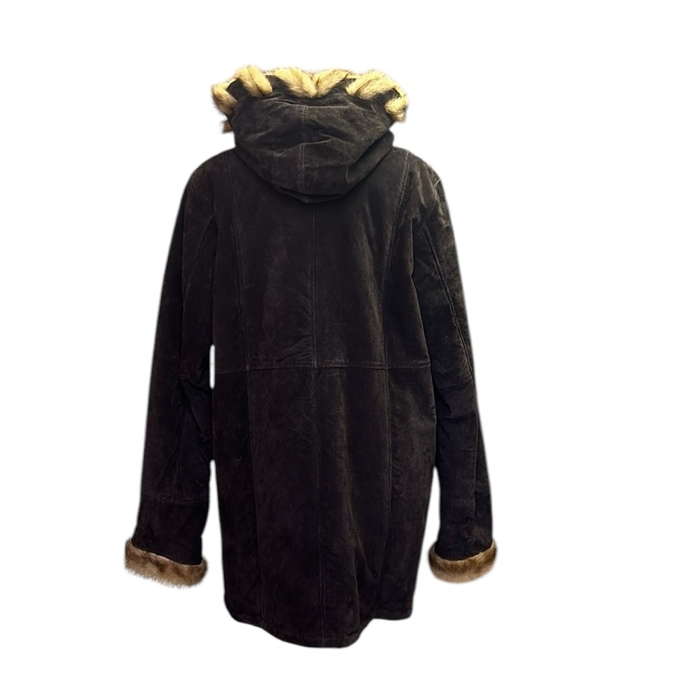 NWOT Vintage Dennis Basso Penny Lane Brown Leather Woven Faux‎ Fur Coat L - Picture 3 of 14